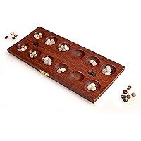 Sterling Games Wooden Mancala Board Game Cherry Finish with Real Stones 13” Wood Game Board