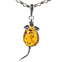 BALTIC AMBER AND STERLING SILVER 925 DESIGNER COGNAC MOUSE PENDANT JEWELLERY JEWELRY (NO CHAIN)
