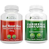 Red Yeast Rice 1200mg & Niacin + Organic Turmeric Curcumin 700mg & Bioperine Providing 95% Curcuminoids - 240 Vegetarian Capsules