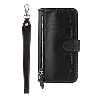 Wallet Case Compatible with Xiaomi Poco M4 Pro 4G, Solid Color PU Leather Cover Flip Folio Zipper Pocket with Wrist Strap (Black)