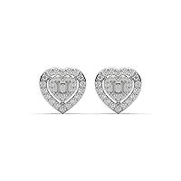 18K White Gold Moissanite Colorless Round And Baguette Cut 1.54TCW Diamond Heart Shape Halo Push Back Stud Earring Valentain Gift For Love