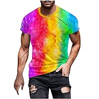 Muscle Workout T Shirt for Men Classic Gym Bodybuilding Short Sleeve Hipster Tee Top Tie Dye Print Basic Shirts