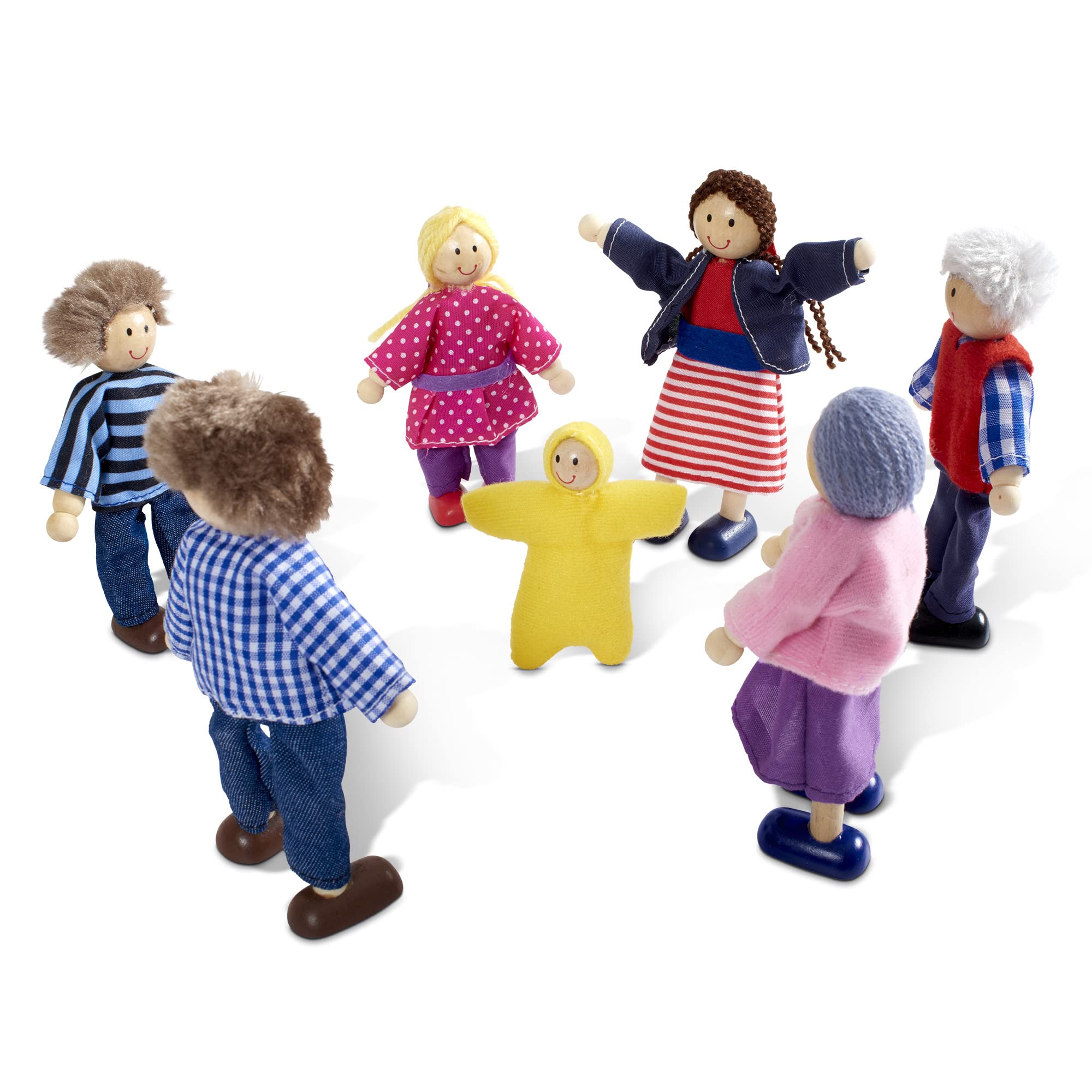 Melissa & Doug 7-Piece Poseable Wooden Doll Family for Dollhouse (2-4 inches each) - People Figures For Kids Ages 3+