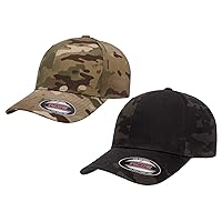 Men's Athletic Baseball Fitted Cap, 2-PK Multicam Green & Black, L/XL