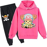 Boys Girls 2 Piece Anime Hooded Outfits,Casual Long Sleeve Pullover Hoodie and Sweapants Set for 2-16 Years
