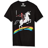 Marvel unisex adult Deadpool Riding a Unicorn on Rainbow T-shirt T Shirt, Black, 3X-Large US
