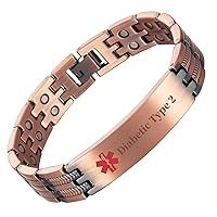 Wollet Pure Copper Chain Type Medical Alert ID Bracelet for Women Men ID Bangle Personalised