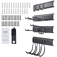 VEVOR Garage Tool Organizer, 600 lbs Max Load Capacity, Wall Mount Yard Garden Storage Rack Organization Heavy Duty with 10 Adjustable Hooks and 4 Rails, for Garden Tools, Shovels, Trimmers, and Hoses