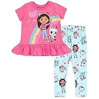 Dreamworks Gabby's Dollhouse Pandy Paws Baby Box Cakey Cat Girls Peplum T-Shirt and Leggings Outfit Set Toddler to Big Kid