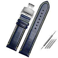 for Substitute Citizen AT8020 JY8078 Wristband Genuine Leather Strap 23mm Blue Watch Band with Folding Buckle Bracelet (Color : Blue Folding Clasp, Size : 23mm)