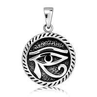 WithLoveSilver 925 Sterling Silver Round Ancient Egyptian Eye of Horus Symbol of Protection Pendant