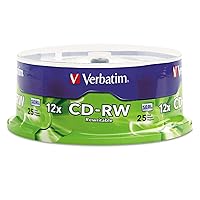 Verbatim CD-RW 700MB 4X-12X High Speed Discs with Branded Surface, Spindle of 25