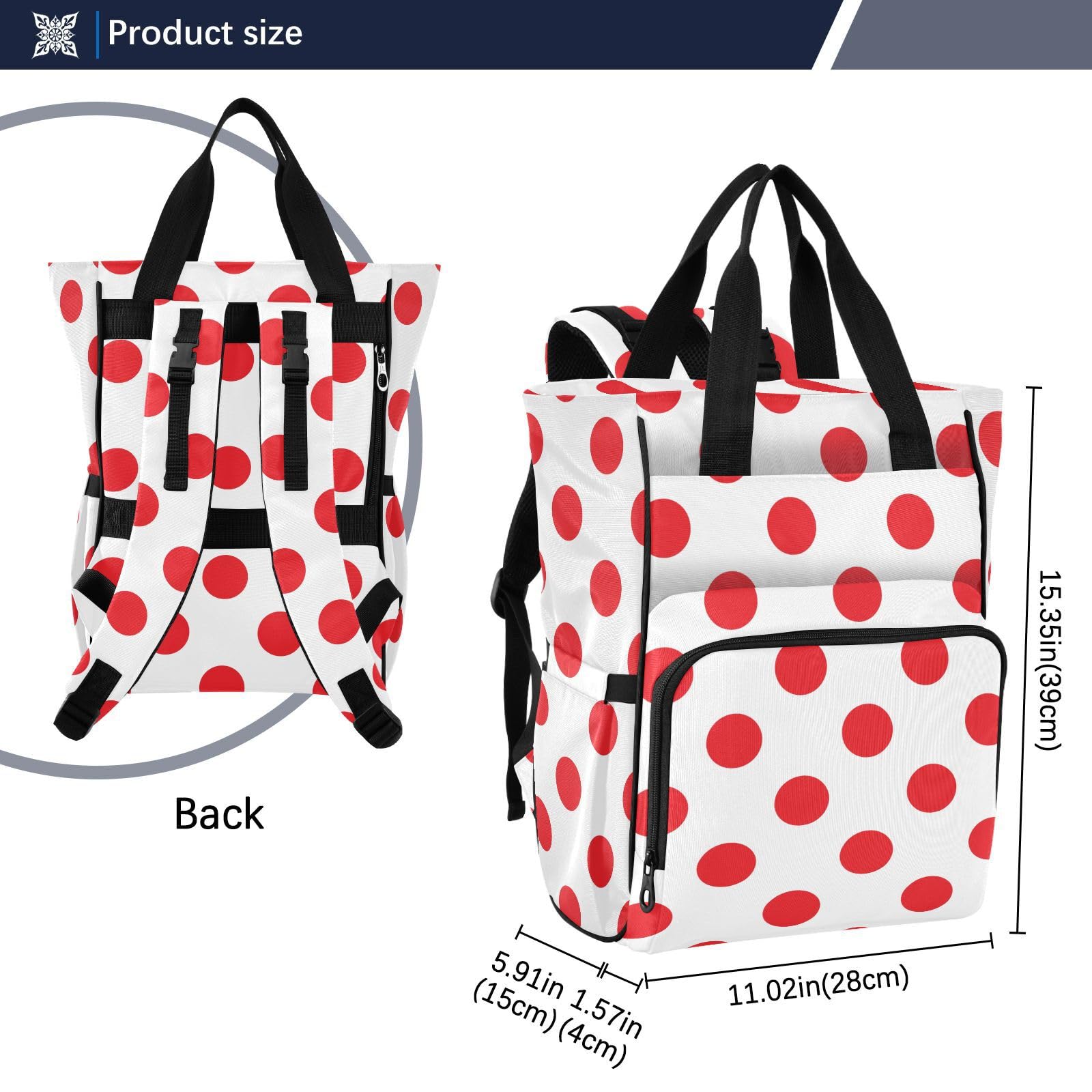 innewgogo Polka Dot Red White Diaper Bag Backpack for Baby Boy Girl Large Capacity Baby Changing Totes with Three Pockets Multifunction Baby Essentials for Playing Shopping Picnicking