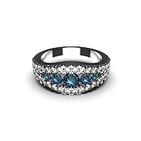 Natural Blue Topaz And CZ Diamond Ring For Women And Girls