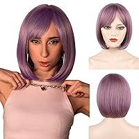 MORICA Purple Bob Wigs for Women Short Hair Wig with Bangs Straight Bob Wigs with Middle Part Soft Synthetic Full Wigs for Daily Party Use 14 Inches