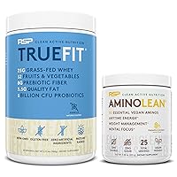 Vegan AminoLean Pre Workout Energy (Pineapple Coconut 25 Servings) with TrueFit Protein Powder (Vanilla 2 LB)