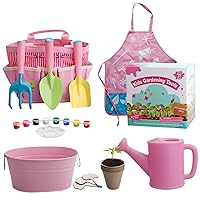 11PCS Toddler Gardening Set Include Shovel, Rake, Fork, Flower Pot, Apron, Watering Can ＆ Tote Bag, Colorful Gardening Gifts for Kids Sets