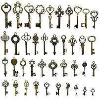 JIALEEY Vintage Skeleton Key Charms, 20 Type of 40PCS Antique Silver Key  Charms for Necklace Pendant DIY Jewelry Making Supplies Wedding Favors