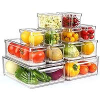 Fridge Organizer with Egg Holder, 12 Packs Stackable Refrigerator Organizer Bins with Lids, BPA-Free Produce Fruit Storage Containers for Storage Clear for Food, Drinks, Vegetable Storage