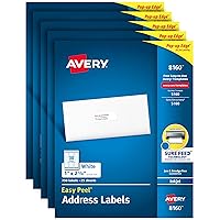 Avery Address Labels with Sure Feed for Inkjet Printers, 1 x 2-5/8, 3,750 Labels, Permanent Adhesive (5 Packs 8160)