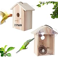 2 Pack Window Bird Houses for Viewing, See Through Birdhouses for Window, Spy Birdhouse Bird Nest with Strong Suction Cups for Outdoors, Outside Garden (Wooden)