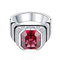 Real Gold 10K/14K/18K 2CT Asscher Cut Ruby/Sapphire/Emerald Ring for Men,Luxury Gemstone Engagement Wedding Band Ring For Him