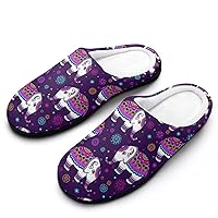 Boho Elephant Women's Cotton Slippers Memory Foam House Slippers Closed Toe Winter Warm Shoes