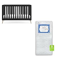 Essex 4-in-1 Convertible Baby Crib, Ebony with Natural Legs Twinkle Galaxy Dual Sided Recycled Fiber Core Crib and Toddler Mattress (Bundle)