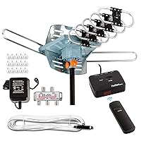 HDTV Antenna Amplified Digital Outdoor Antenna 150 Miles Range, 360 Degree Rotation Wireless Remote, with 40FT RG6 Coax Cable Installation Kit Supports 5 TVs