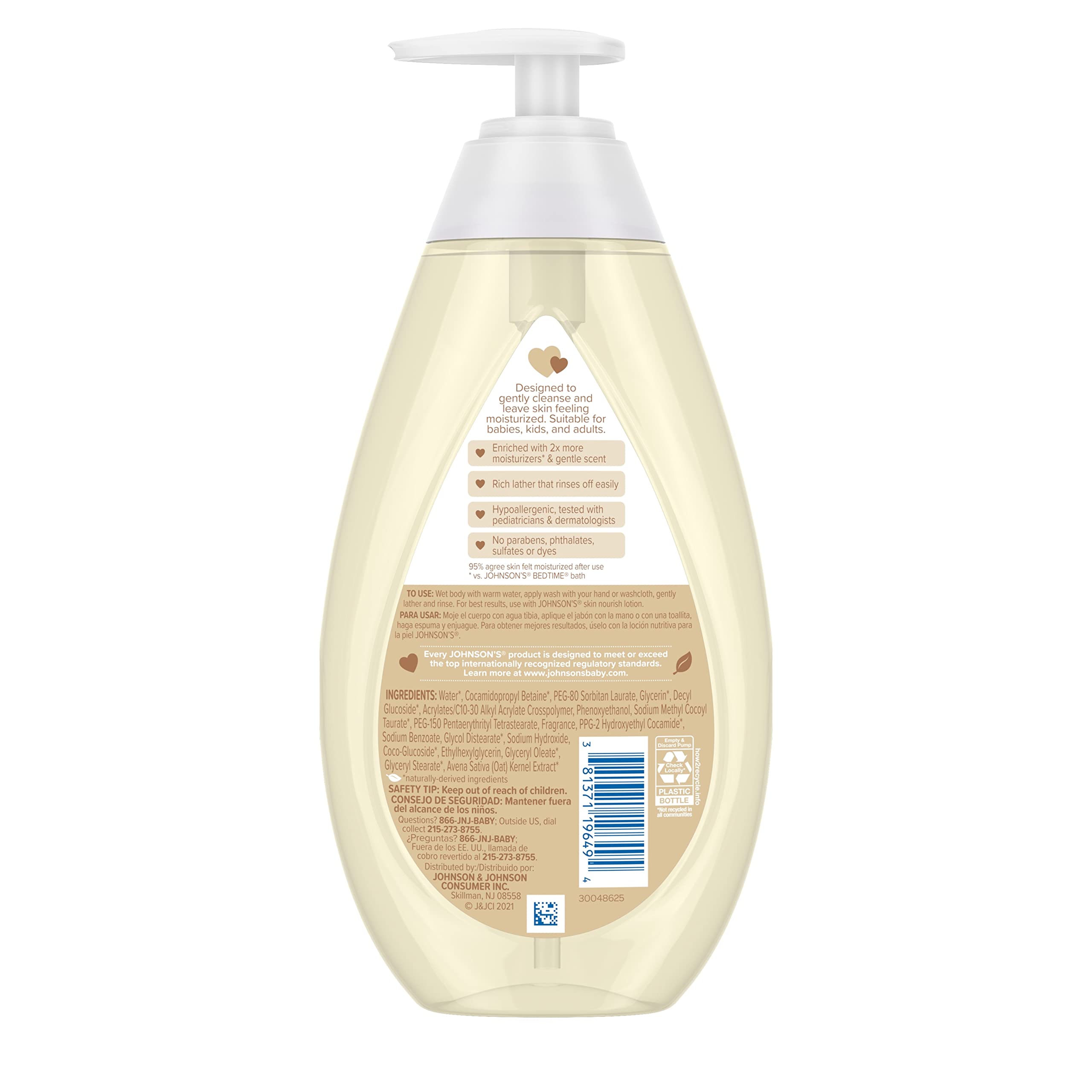 Johnson's Skin Nourishing Moisture Baby Body Wash With Vanilla & Oat Scents, Hypoallergenic & Tear Free Baby Bath Wash, Paraben-, Dye-, Sulfate & Phthalate-Free, 20.3 fl. oz