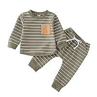 Clothes Set Baby Kids Infant Baby Newborn Boys Long Sleeve Patchwork Sweatshirt Tops Stripe Pants (Green, 2-3 Years)