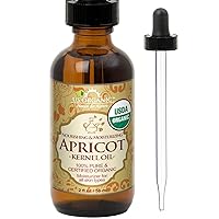US Organic Apricot Kernel Oil, USDA Certified Organic,100% Pure & Natural, Cold Pressed Virgin, Unrefined in Amber Glass Bottle w/Glass Eyedropper for Easy Application (2 oz (Small))