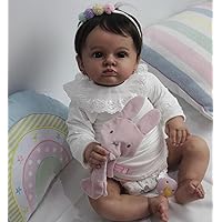 Angelbaby Lifelike Reborn Baby Dolls Black 24 Inch Real Life Baby Doll African American Baby Girl Realistic Brown Skin Newborn Silicone Real Baby Doll Life Size Reborn Toddler with Short Hair Doll