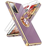 LeYi for Samsung Galaxy S20-FE-5G Case: with Tempered Glass Screen Protector [2 Pack], Ring Holder Magnetic Kickstand, Plating Rose Gold Edge Protective Case for Women Men Girls, Purple