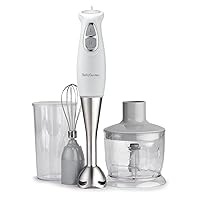 BETTY CROCKER Immersion Blender for Home & Kitchen, 2-Speed Hand Mixer Electric Handheld with Stainless Steel Blade, Beaker & Whisk, 250W Portable Blender with Ergonomic Handle, White