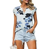 Gaharu Women's Notch V Neck Short Sleeve Chiffon Shirts Casual Lace Blouse Top