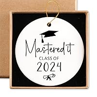 Class of 2024 Graduation Gifts for Her Him Ceramic Ornament Keepsake Sign Round Plaque Graduation Ornaments Graduation Gifts for Women Men Masters Degree Graduation Gifts