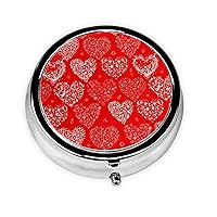 Round Pill Box Case for Purse Pocket, Love and Red Heart Pill Box 3 Compartment Travel Portable Metal Medicine Tablet Multifunctional Pill Case Holder for Vitamins Fish Oil Organizer Unique Gift