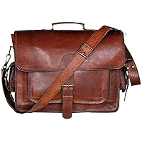 16 inch Men Real Goat Leather Brown Messenger Shoulder Laptop Briefcase Bag