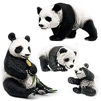 Gemini&Genius Panda Animal Toys, Panda Figurines Toy Set for Kids, Jungle Animals Figures Family Set with Bamboo & Baby Pandas, Birthday Cake Topper & Zoo Party Decor (4Pcs)