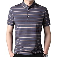 Men's Stripe Polo Shirts Short Sleeve Cotton Pique Golf Shirt Casual Collared Shirt Lightweight Shirts with 3 Buttons