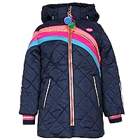 Girl's Quilted Jacket with Stripes in Navy, Sizes 6-12