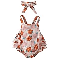 Toddler Baby Girls Set Kid Children Romper Movable Adjustable Fruit Strawberry Tops Sleeveless Outsie with Hairband