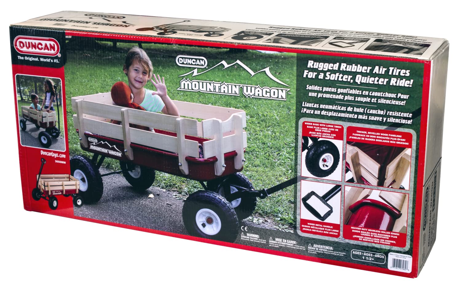 Duncan Mountain Wagon - Pull-Along Wagon for Kids with Wooden Panels, All Terrain Tires, Wide Grip Handle, Wide Wheel Base Red 41” x 22” x 38.5”