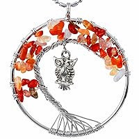 TUMBEELLUWA Tree Pendant Healing Crystal Necklace Owl Gemstone Chakra Handmade Jewelry for Women Men