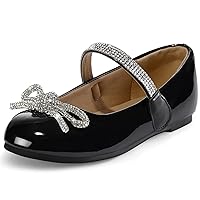 K KomForme Girl's Bow Mary Jane Dress Shoes Ballet Princess Flats with Rhinestone Strap for Party Wedding School, Toddler/Little Kid/Big Kid