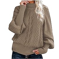 Women Mock Neck Baggy Long Sleeve Sweaters 2023 Oversized Cable Knit Jumper Top Fall Winter Casual Loose Pullover