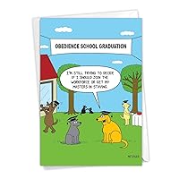 NobleWorks - 1 Happy Graduation Card Funny - Cartoon Card for Graduate, School or College, Humor Notecard with Envelope - Obedience 5330