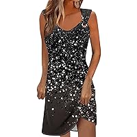 Womens Summer V-Neck Dress Sleeveless Trendy Printed Mini Sling Dress Casual Loose Print Outdoor Dresses