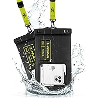 Pelican 2 Pack Marine - IP68 Waterproof Phone Pouch (XL Size) - Floating Waterproof Phone Case - iPhone 15 Pro Max/ 14 Pro Max/ 13 Pro Max/ 12/ S24 Ultra - Detachable Lanyard - Black / Hi-Vis Yellow